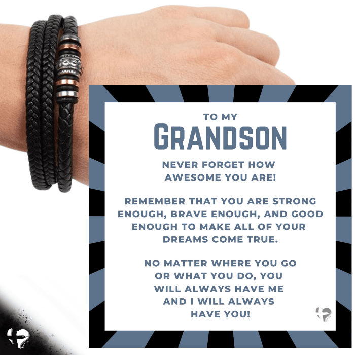 Grandson - Always With You - Leather Bracelet HGF#165MFB – Heart-Teez