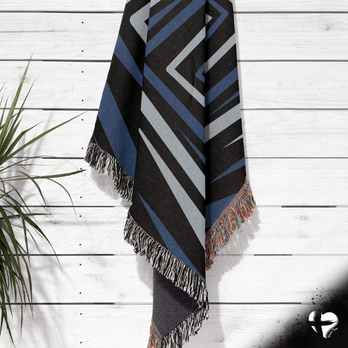 Blue Tribal Geometric Woven Blankets - THG#345WB blanket 