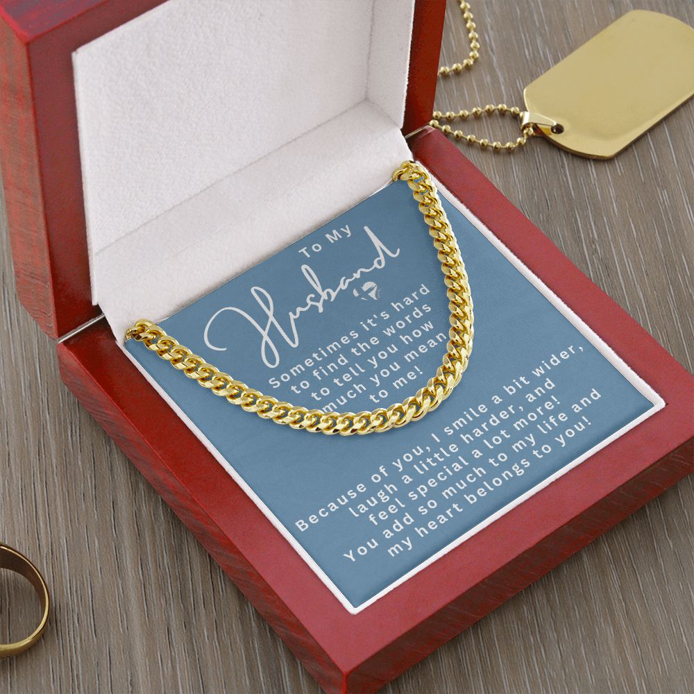 Husband - My Heart Belongs To You - Cuban Chain HGF#194CC Jewelry 14K Gold Coated Luxury Box 