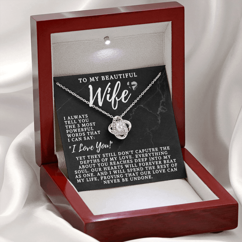 Wife - The 3 Most Powerful Words - Love Knot HGF#106LKSG Jewelry 14K White Gold Finish Luxury Box 