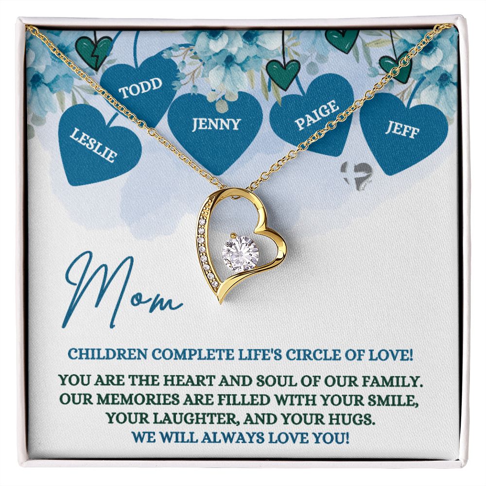 Mom's Circle of Love - Personalized - Forever Heart Necklace HGF#173LK Jewelry 18k Yellow Gold Finish Standard Box 