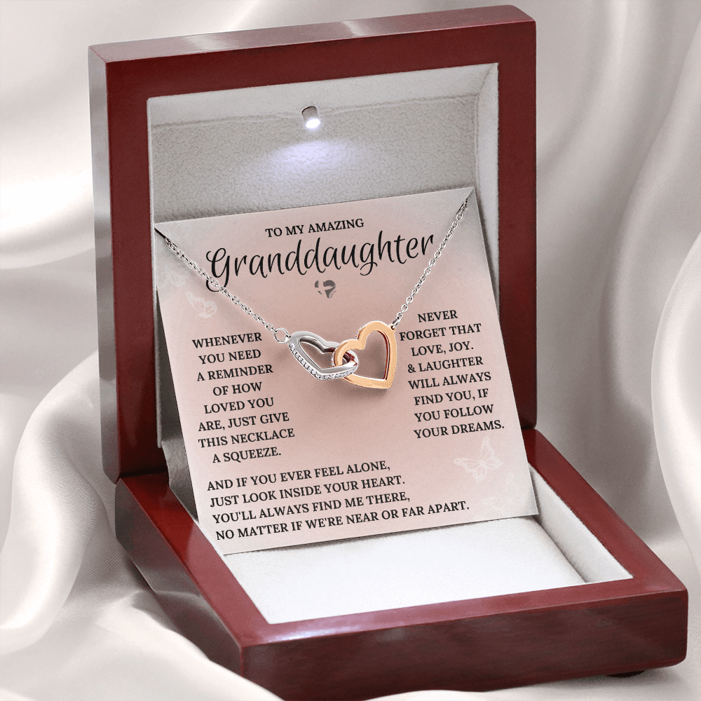 Granddaughter - Always In Your Heart - Interlocking Hearts HGF#101IH Jewelry Mahogany Style Luxury Box (w/LED) 