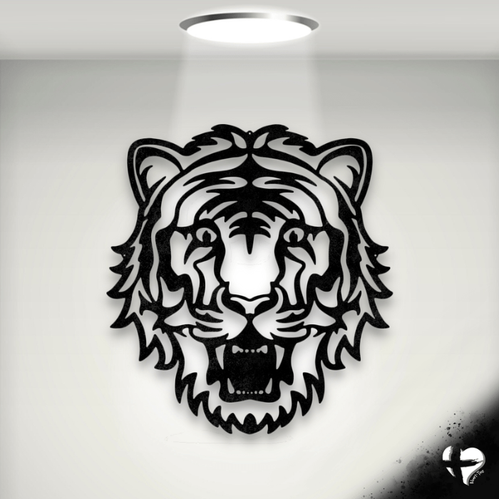 Tiger Laser Cut Metal Sign Wall Art Black 12" 