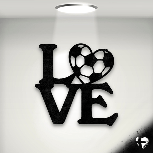 Soccer Love Laser Cut Metal Sign Wall Art Black 12" 