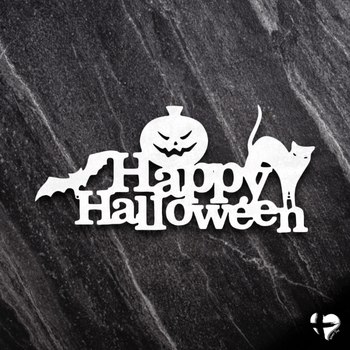 Happy Halloween Sign Metal Wall Art Custom White 12" 