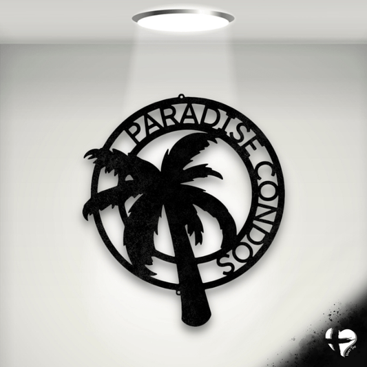 Palm Tree Metal Name Sign Custom Black 12" 